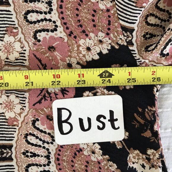 Free People Black Pink Oversized Floral Striped Long Sleeve Blouse Top - M - Picture 5 of 8